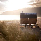 mobile sauna on a beach.